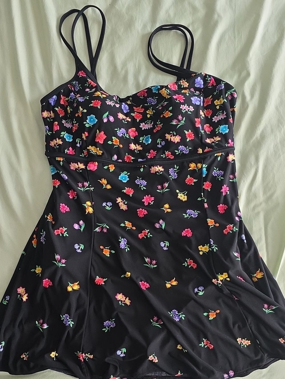 St. John's Bay Black Floral One-Piece Swim Dress